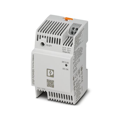 Phoenix Contact Switching Power Supply; STEP3-PS/1AC/24DC/2.5/PT; 24VDC OUT; 2.5A; 85-264VAC/90-350VDC IN; Single Phase; DIN Rail Mount; Plastic; Push-In Connection